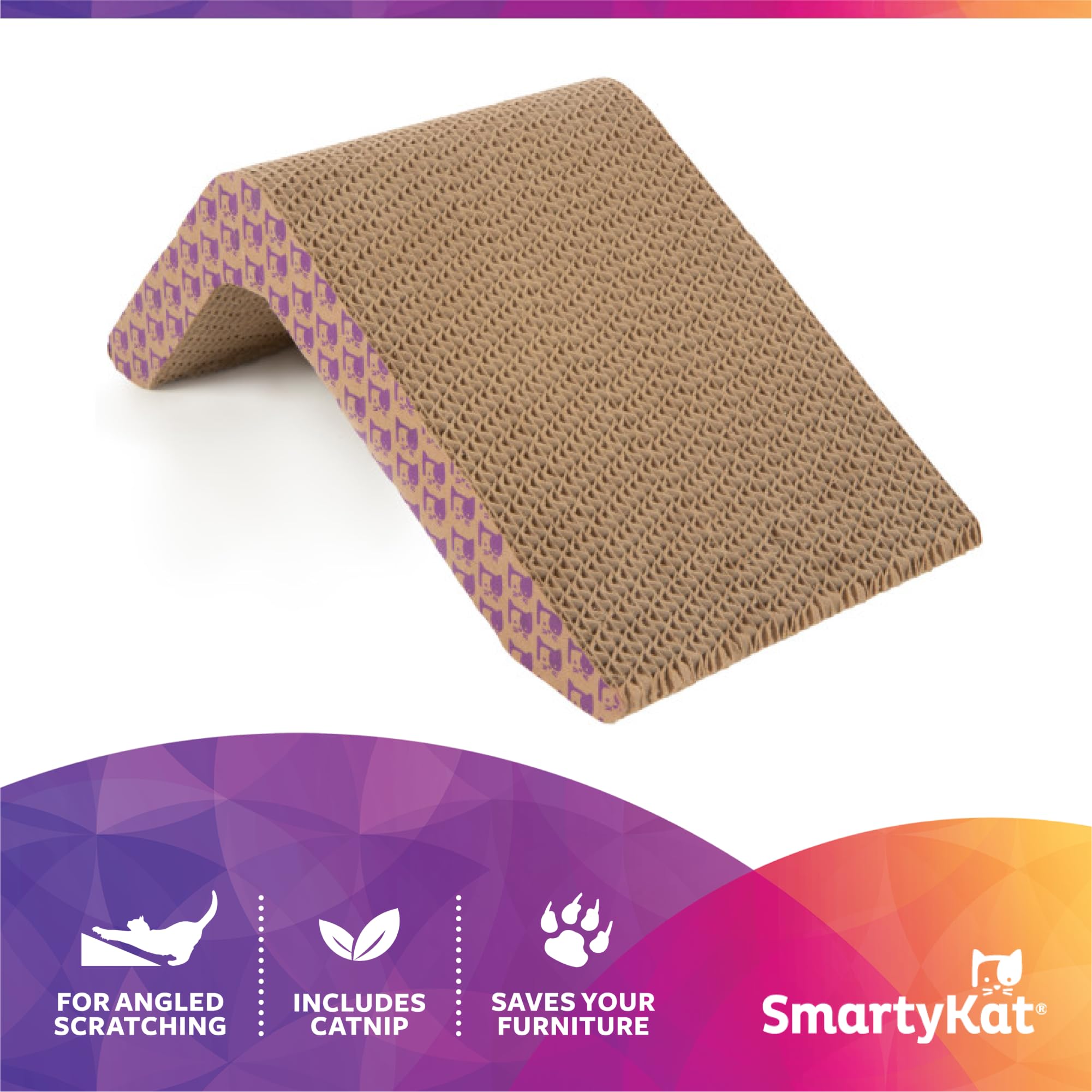 Smartykat Scratch Ladder, Angled Corrugated Cat Scratcher For Cats & Kittens, Features Catnip Infusion Technology, Recycled Mate